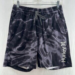Hurley Board Short Men S Drawstring Elastic Waist Lined Logo Abstract Black Gray